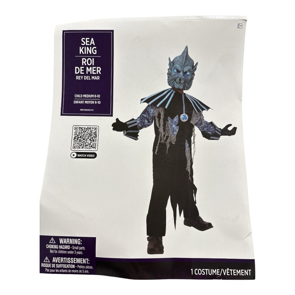 NWT Sea King Costume Ocean Creature Halloween Light Up Scary Child Medium 8-10